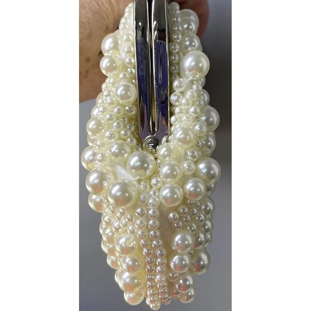 Women Ivory Pearl&Rhinestone Dress Clutch Purse Wedding Prom Crossbody 5x9.5x1